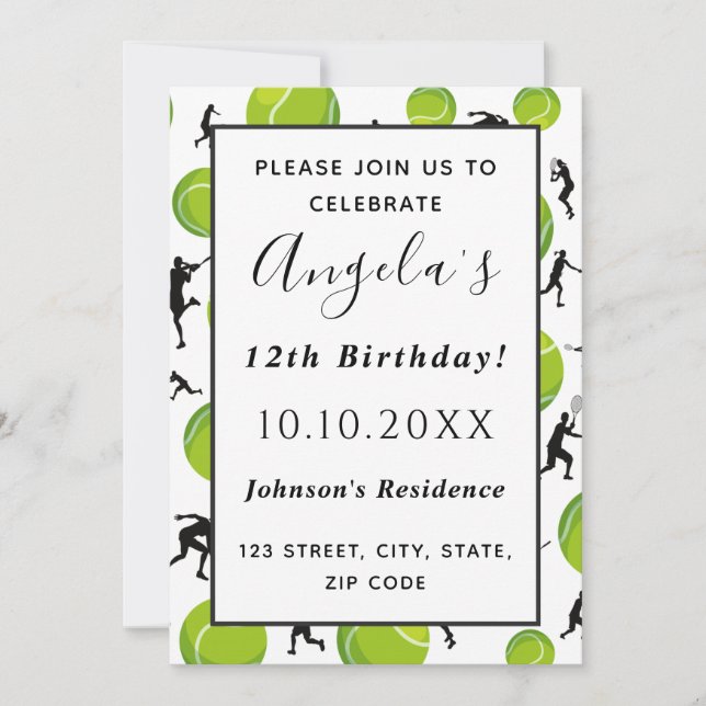 Convite Jogador de tênis e Festas de aniversário de bola d (Frente)