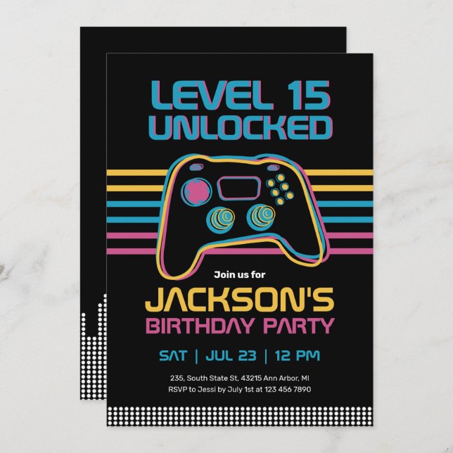 Convite Jogador de Vídeo Jogo Jogador Jogador Jogador Joga (Frente/Verso)