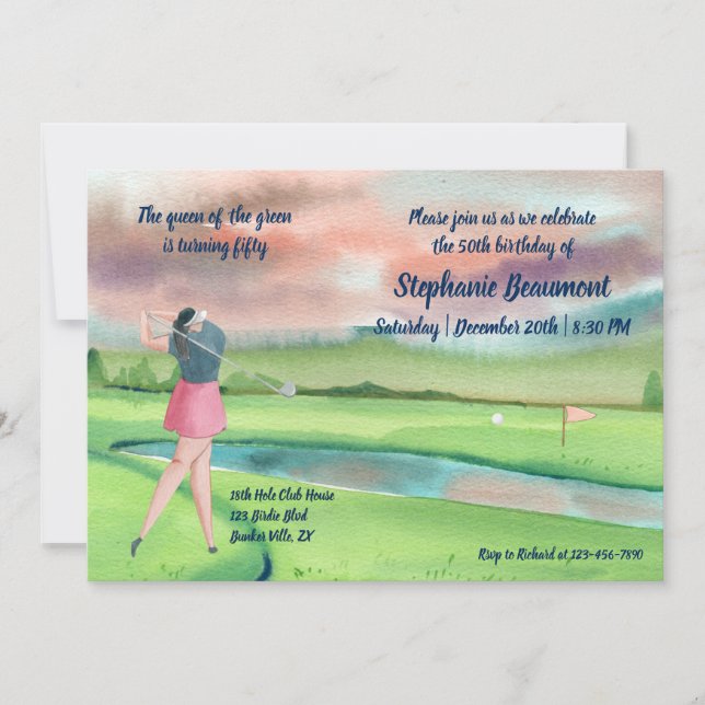 Convite Jogadora de Golfe Balançando os Cinquenta Anos 50º (Frente)