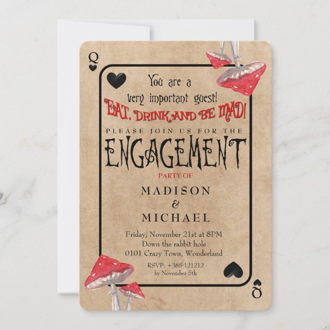 Convite Jogando Festa de noivado de Cogumelos Loucos com C (Frente)