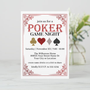 Convite Jogando o jogo de cartas - Festa de pôquer noturno