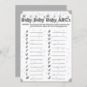 Convite jogo abc unisex unisex de chá de fraldas fofo