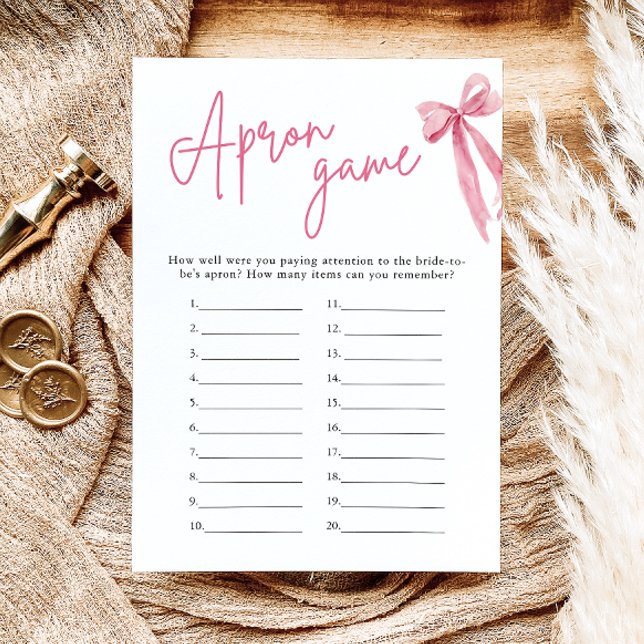 Convite Jogo Apron do Chá de panela Elegante Blush Pink (Elegant Blush Pink Bow Bridal Shower Apron Game)