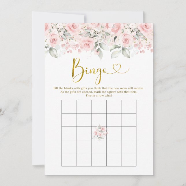 Convite Jogo Bingo de Bebê Chá de fraldas Floral Rosa Blus (Frente)