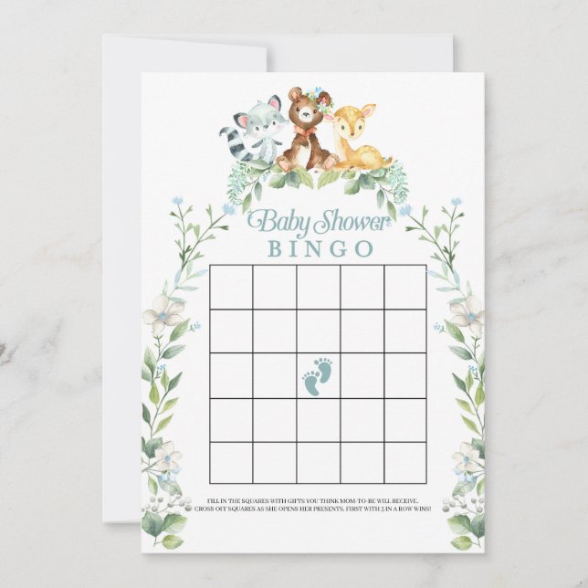 Convite Jogo Bingo do Chá de fraldas Woodland (Frente)