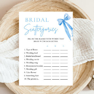 Convite Jogo Bridal Scattergories com Laço Azul Elegante e