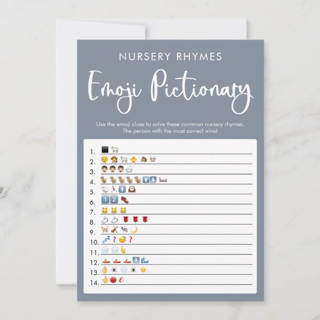 Convite Jogo chá de fraldas Emoji de cinza azul (Frente)