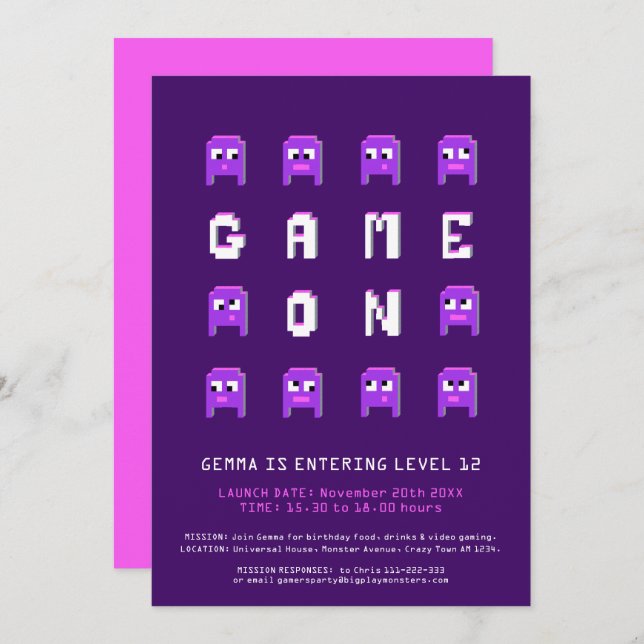 Convite Jogo com festa de aniversário de jogos de meninas  (Frente/Verso)