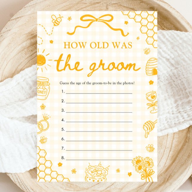 Convite Jogo da Idade do Noivo com Abelha Desenhada à Mão (Hand Drawn Honey Bee How Old Was The Groom Game)