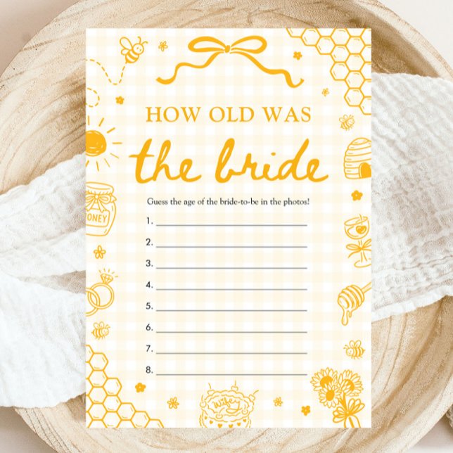 Convite Jogo da Noiva com Abelha Desenhada à Mão Qual Era  (Hand Drawn Honey Bee How Old Was The Bride Game)