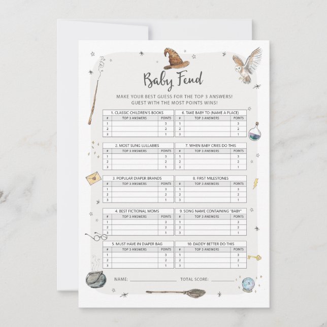 Convite Jogo da Trivia do Bebê do Chá de fraldas (Frente)