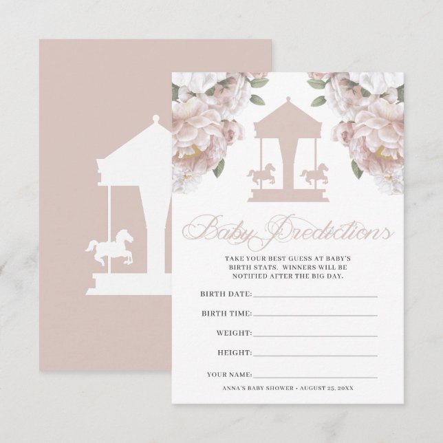 Convite Jogo de adivinhação do Chá de fraldas Carousel (Frente/Verso)