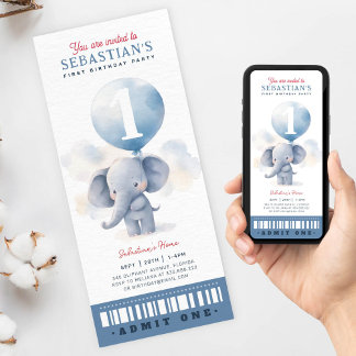 Convite Jogo de Aniversário do Primeiro Elefante para Bebê