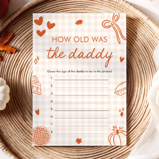 Convite Jogo de Bebê Desenhado à Mão em Laranja de Outono  (Fall Orange Hand Drawn How Old Was The Daddy Game)