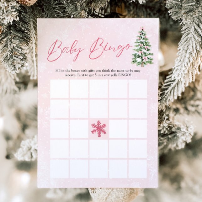 Convite Jogo de Bebê Natal Bebê Arco Rosa Bingo Churrasco  (Pink Bows Christmas Baby Bingo Baby Shower Game)