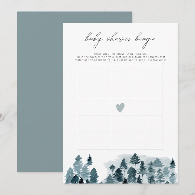 Convite Jogo de Bingo Chá de Bebê EGRET Rustic Winter Pine (Frente/Verso)