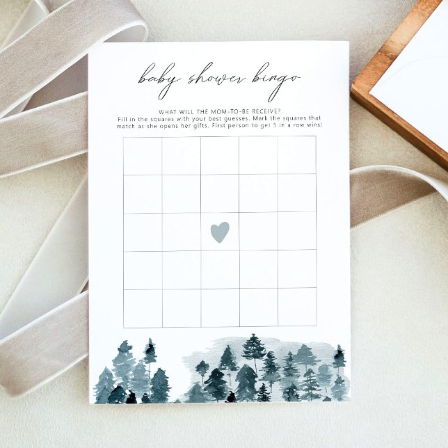 Convite Jogo de Bingo Chá de Bebê EGRET Rustic Winter Pine (Criador carregado)