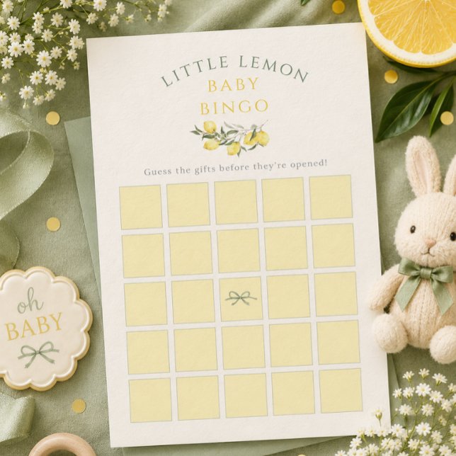 Convite Jogo de Bingo de Bebê com Fita de Sálvia de Limãoz (Squeeze Little Lemon Sage Ribbon Baby Bingo Game card)