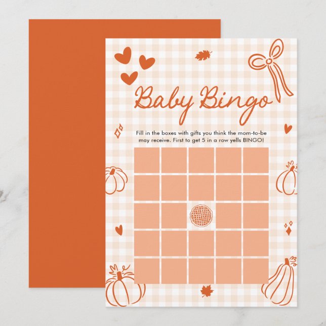 Convite Jogo de Bingo de Bebê 'Um Pequeno Abóbora' para Ch (Frente/Verso)
