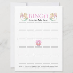 Convite Jogo de Bingo de Chuveiro de Bebê Sereia Rosa Pont