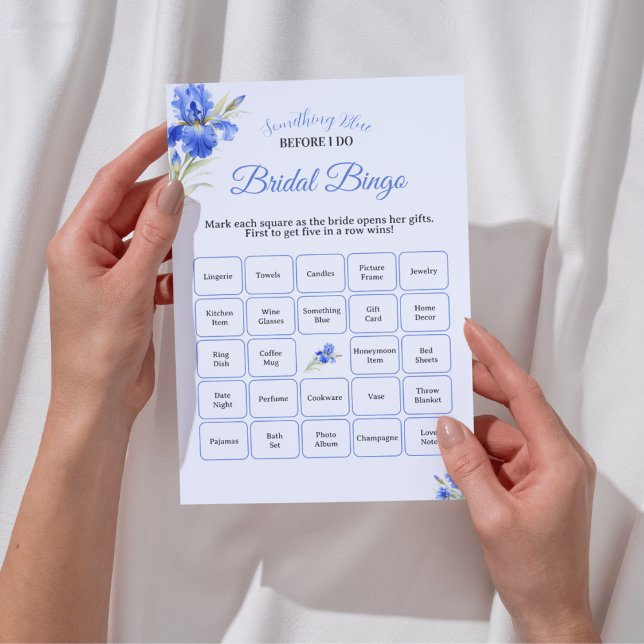 Convite Jogo de Bingo de Chuveiro de Noiva Azul Íris Algo  (Blue Iris Something Blue Bridal Shower Game Bingo Invitation
)
