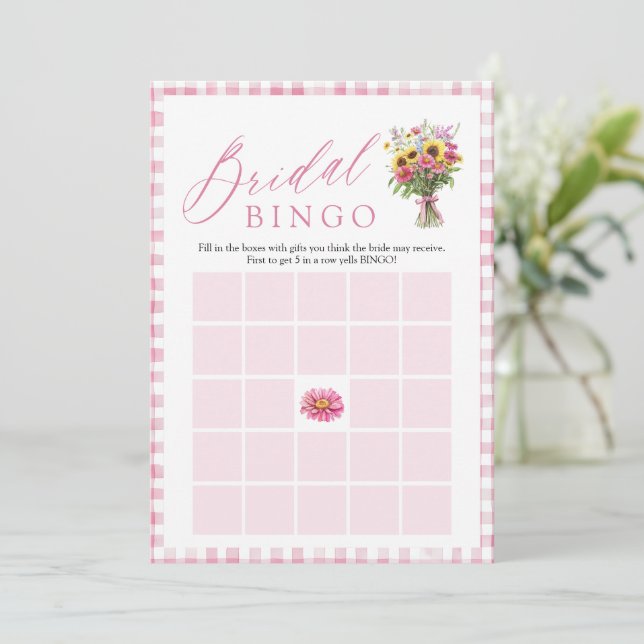 Convite Jogo de Bingo de Chuveiro de Noiva Rosa Fresco do  (Em pé/Frente)
