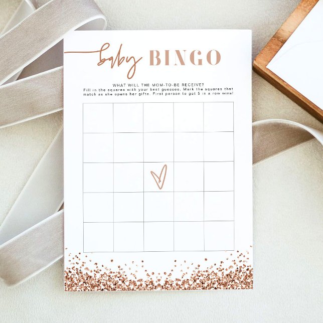 Convite Jogo de Bingo de Chuvinha de Bebê em Dourado Rosa  (Criador carregado)