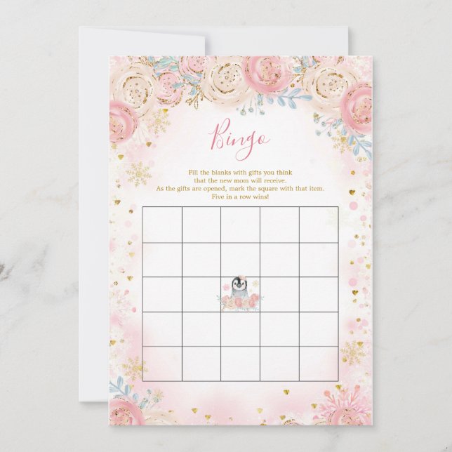 Convite Jogo de Bingo de Floco de Neve de Inverno de Pingu (Frente)