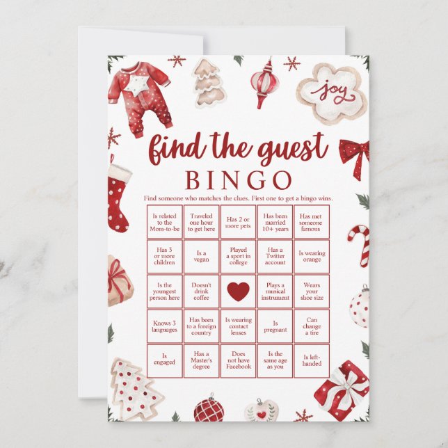 Convite Jogo de Bingo de Natal para Chá de Bebê Encontre o (Frente)