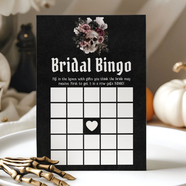 Convite Jogo de Bingo de Noiva com Caveira de Halloween (Halloween Skull Bridal Shower Bridal Bingo Game)