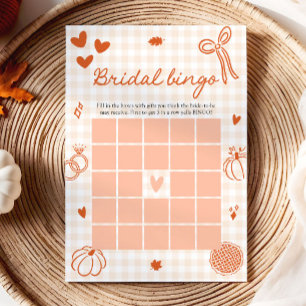 Convite Jogo de Bingo de Noiva com Xadrez Laranja Desenhad