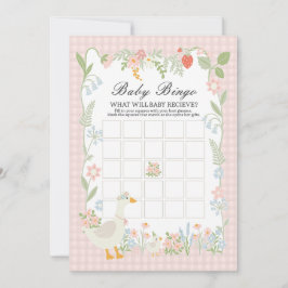 Convite Jogo de Bingo Floral Xadrez Ganso Bobo Rosa para B