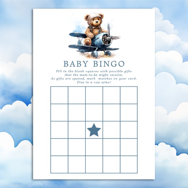 Convite Jogo de Bingo para Chá de Bebê com Avião do Ursinh (Criador carregado)