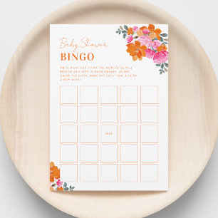 Convite Jogo de Bingo para Chá de Bebê com Floral Laranja 