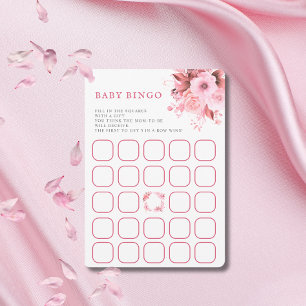 Convite Jogo de Bingo para Chá de Bebê com Flores Rosa