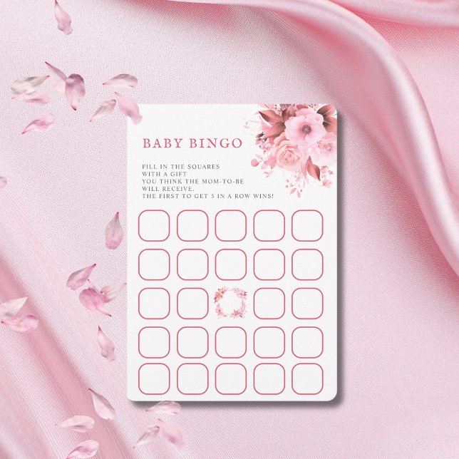 Convite Jogo de Bingo para Chá de Bebê com Flores Rosa (Criador carregado)