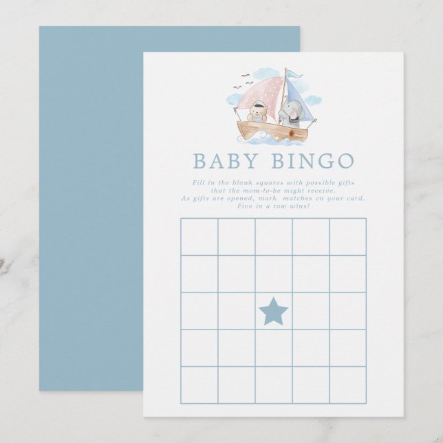 Convite Jogo de Bingo para Chá de Bebê com Urso Elefante M (Frente/Verso)