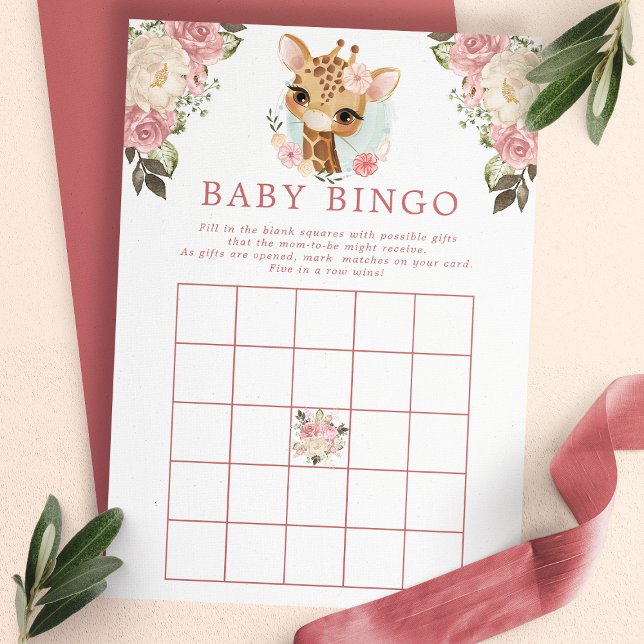 Convite Jogo de Bingo para Chá de Bebê da Girafa Floral Fo (Criador carregado)