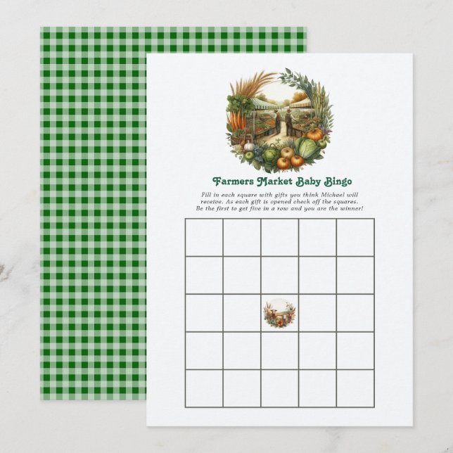 Convite Jogo de Bingo para Chá de Bebê no Mercado de Agric (Frente/Verso)