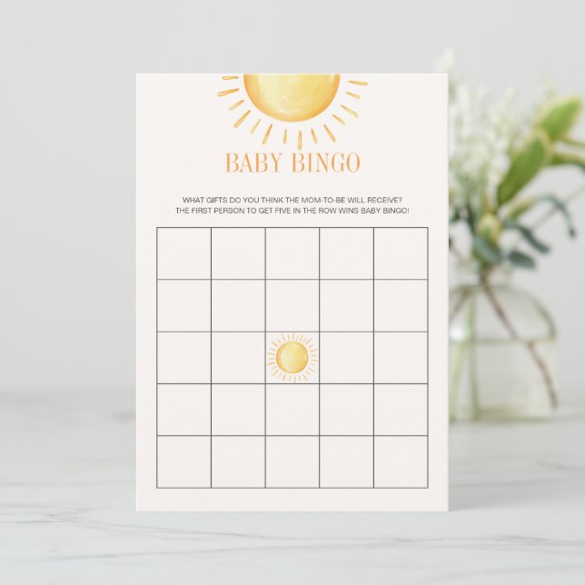 Convite Jogo de Bingo para Chá de Bebê Sunshine (Em pé/Frente)