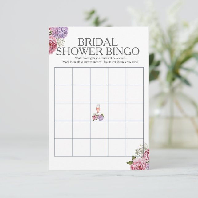 Convite Jogo de Bingo para Chá de Noiva com flores de Pros (Em pé/Frente)