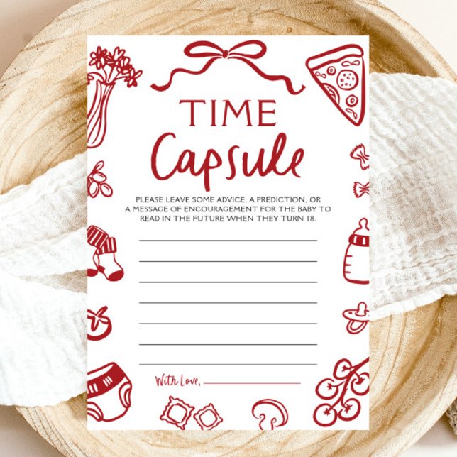 Convite Jogo de Cápsula do Tempo para Chás de Bebê Italian (Hand Drawn Italian Baby Shower Time Capsule Game)