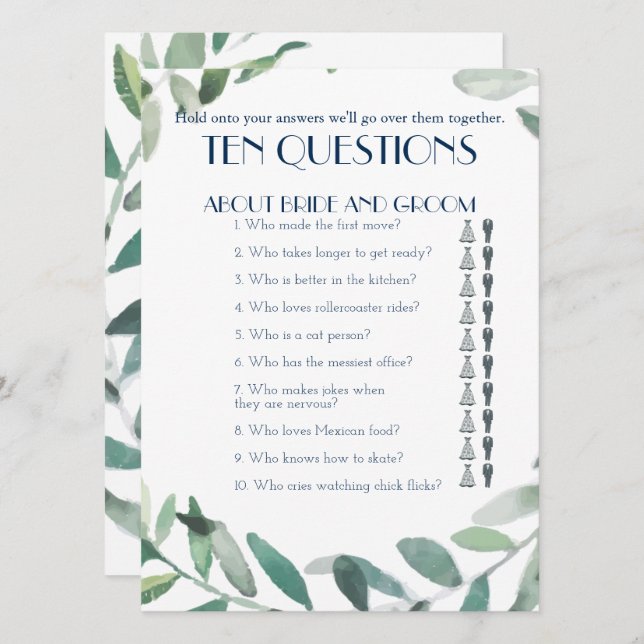 Convite Jogo de Casamento Dez Perguntas Dele e Dela (Frente/Verso)