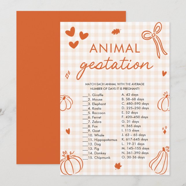 Convite Jogo de Chá de Bebê da Gestação de Animais de Abób (Frente/Verso)