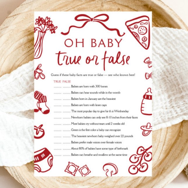 Convite Jogo de Chá de Bebê Desenhado à Mão Oh Baby Verdad (Hand Drawn Oh Baby True or False Baby Shower Game)