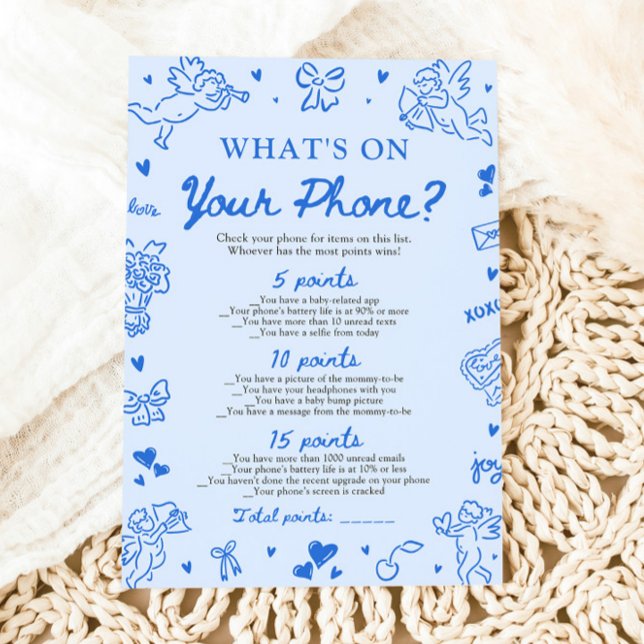 Convite Jogo de Chá de Bebê 'O Que Está no Seu Celular' De (Hand Drawn What's on Your Phone Baby Shower Game)