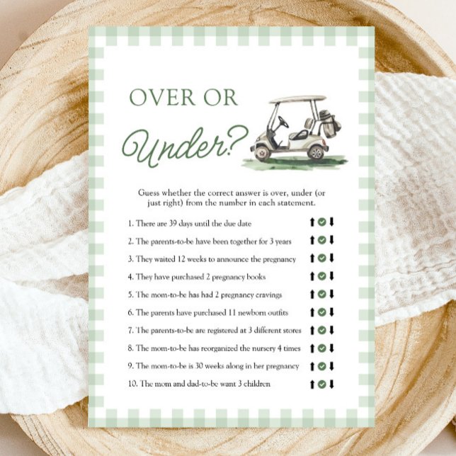 Convite Jogo de Chá de Bebê Over ou Under em Verde Salvia  (Sage Green Golf Over Or Under Baby Shower Game)