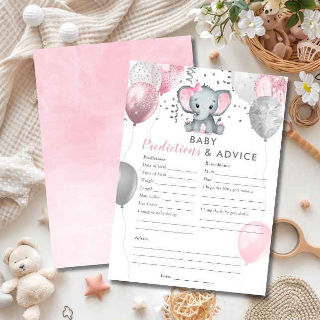 Convite Jogo de Chá de Elefante para Bebês (Baby Predictions Girl Elephant Shower Game Invitation)