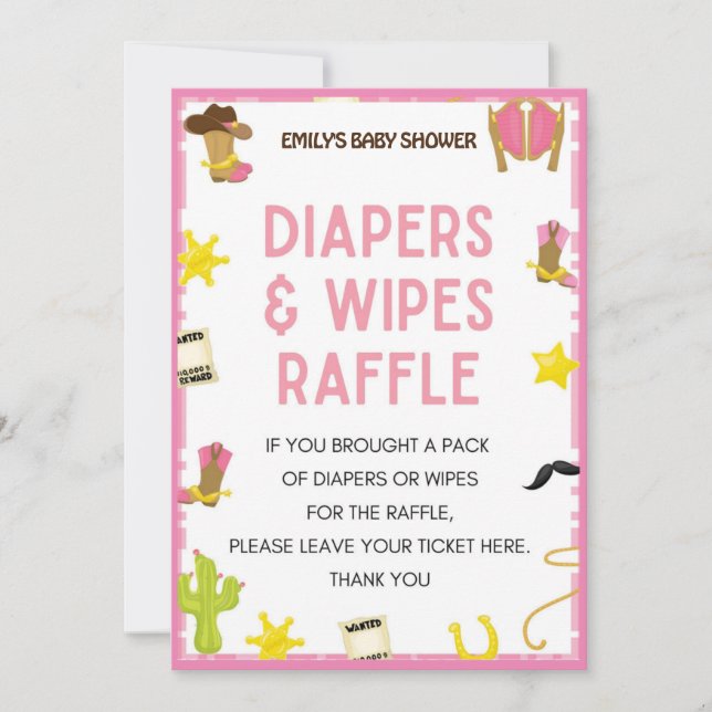 Convite Jogo de Chá de fraldas da Cowgirl - Nome editável, (Frente)