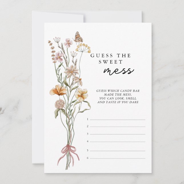 Convite Jogo De Chá de fraldas De Flor Selvagem Adivinha O (Frente)